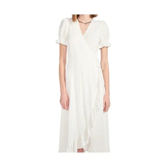 En Saison Nala Ruffled Wrap Midi Dress | White  | Size M Costal Cowgirl Beach - Picture 3 of 10